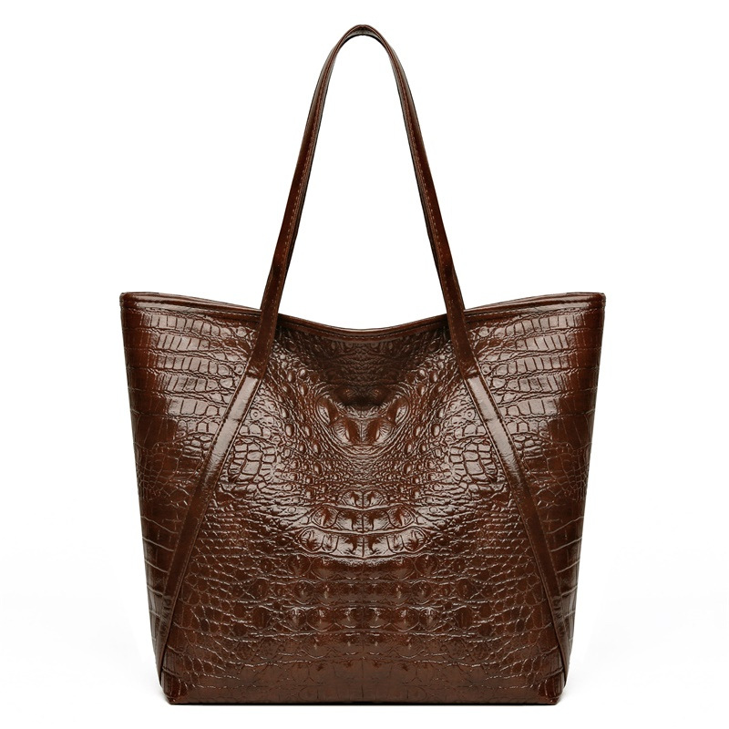 Women'S Vegan Bags - Einfache, vielseitige Einkaufstasche mit Krokodildruck, große