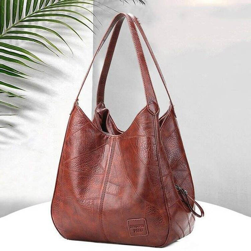 Women'S Vegan Bags - Große Vintage-Ledertasche mit Dreifach-Fächern, Hochwertige Vegane